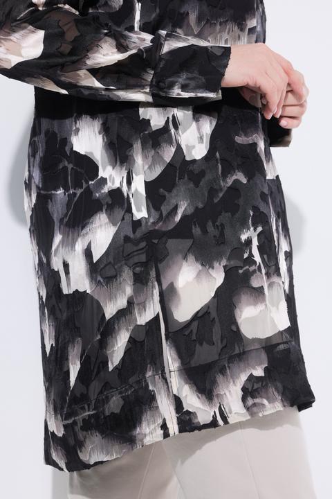 Immagine prodotto Ulla Popken Blusa dal taglio lungo in misto seta dévoré con collo da camicia e maniche lunghe (54, 56)