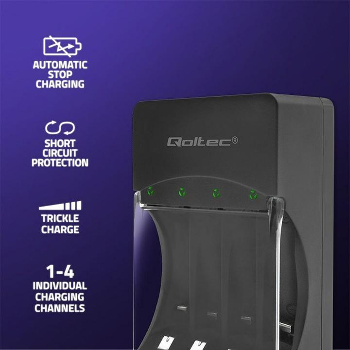 Image du produit Qoltec 50653 Chargeur de batterie pour Ni-MH type R03/AAA R6/AA (1 pcs, AAA, AA, 3000 mAh)