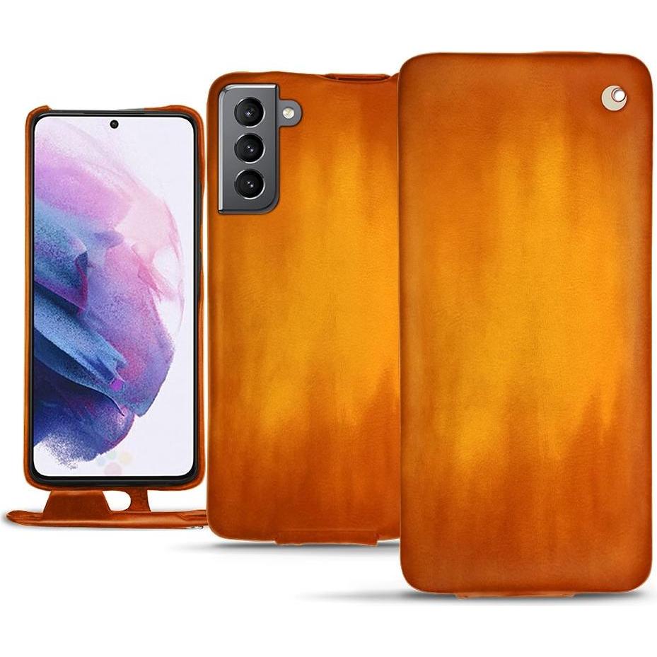 Noreve Lederschutzhülle vertikal (Samsung Galaxy S21), Smartphone Hülle, Orange