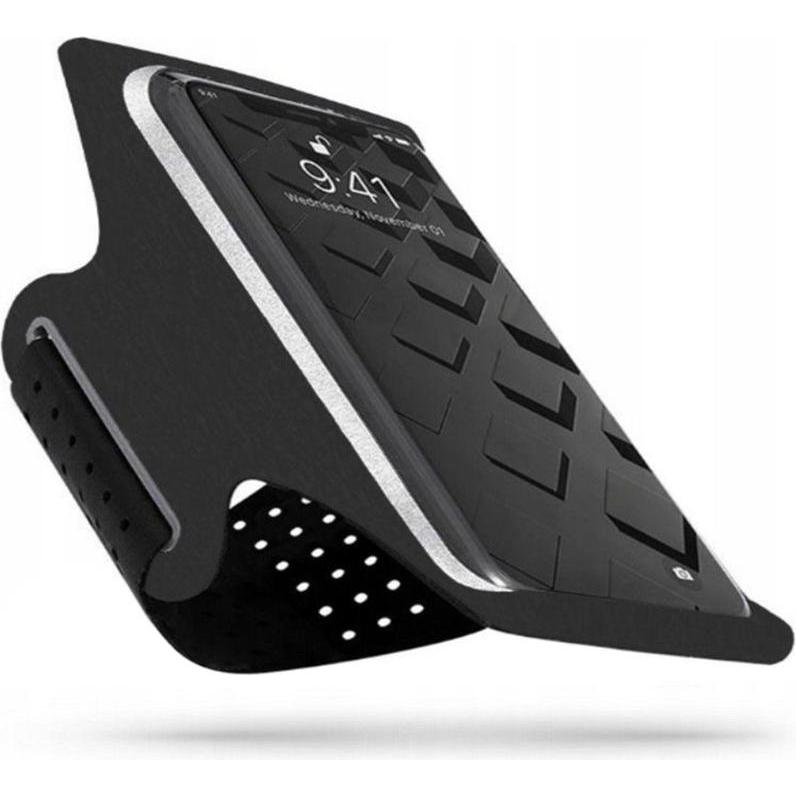 Techsuit - Sports Armband (TH10) - with Headphones Cable Clips, for Phones, max 7" - Black / Gray, Fascia da braccio per smartphone, Grigio, Nero