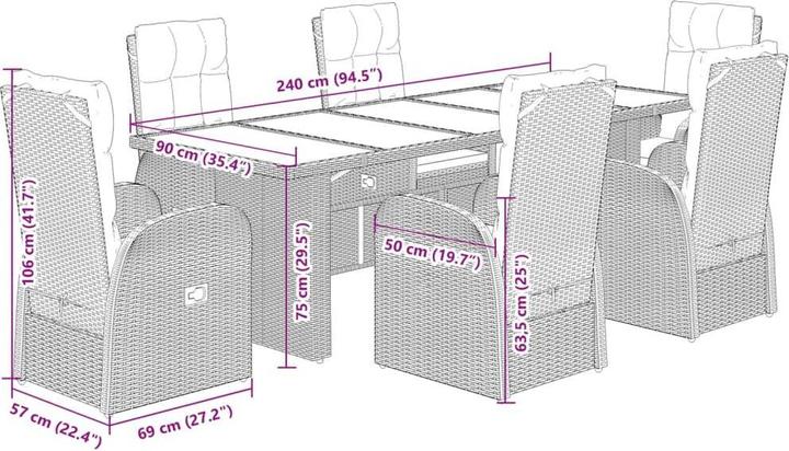 Produktbild vidaXL Garten Essgruppe (240 x 90 x 75 cm)