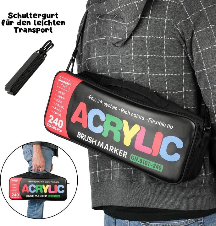 Image du produit Hermex 240-tlg. Set Acrylmarker Acryl Brush Marker Arcrylstifte Pinselstifte