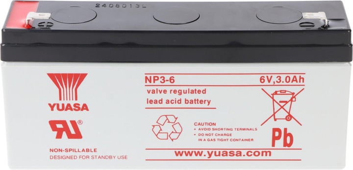 Actual product image Yuasa NP3-6 Battery Lead PB 6 Volt 3Ah Faston 4,8mm (6 V, 3 Ah)