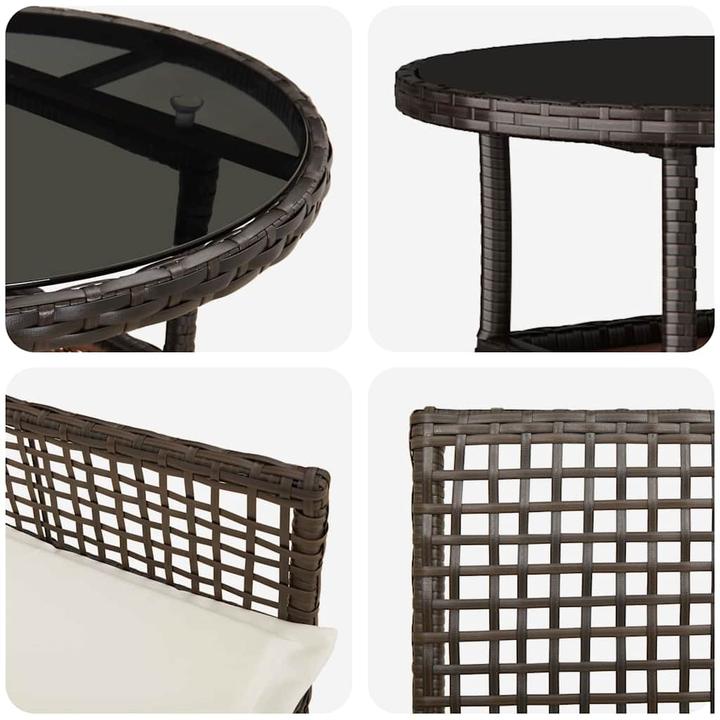 Actual product image vidaXL 3-piece garden dining set brown poly rattan