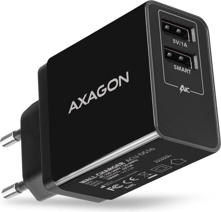 Produktbild Axagon ACU-DS16 Ladegerät für Mobilgeräte Indoor Schwarz (16 W, 2 Ports)
