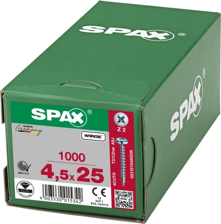Produktbild Spax Halbrundkopf Kreuzschlitz Z2 Vollgewinde Wirox (1000 Schrauben pro Stück, 4.5 x 25 mm)