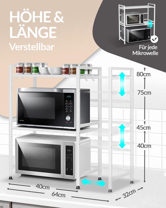 Immagine prodotto Heldenwunder Mikrowellenregal (3-stufig) Schwarz (64 x 32 x 80 cm)