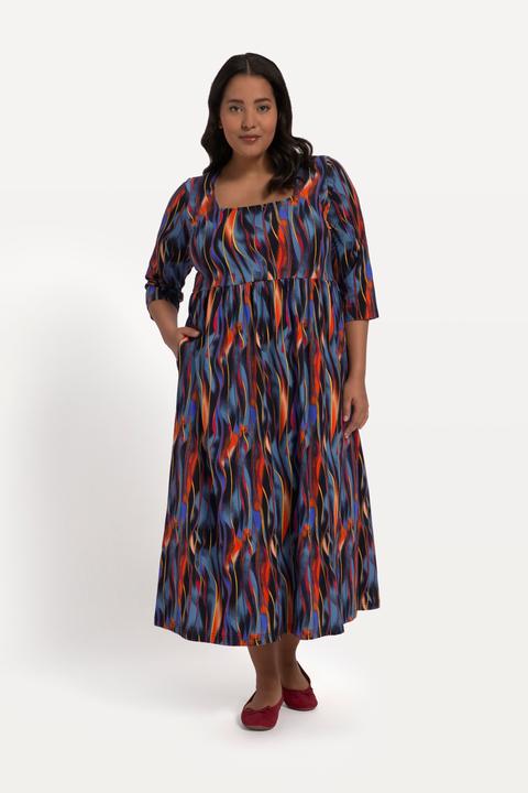 Image du produit Ulla Popken Robe en jersey, coupe évasée, rayures, couture empire, col carré, manches 3/4 (50, 52)