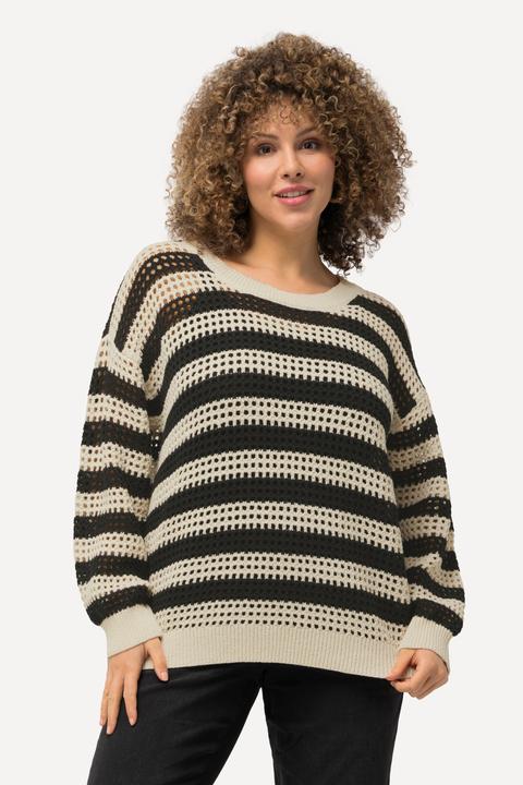 Produktbild Ulla Popken Häkelpullover, Streifen, Oversized, Rundhals, Langarm (46, 48)