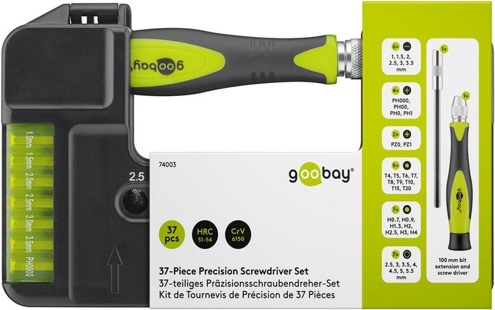 Produktbild Goobay Präzisionsschraubendreher-Set, 37-teilig, in Plastikbox (Phillipps-Kreuzschlitz (PH), Torx (TX), Hex, Pozidriv-Kreuzschlitz (PZ))