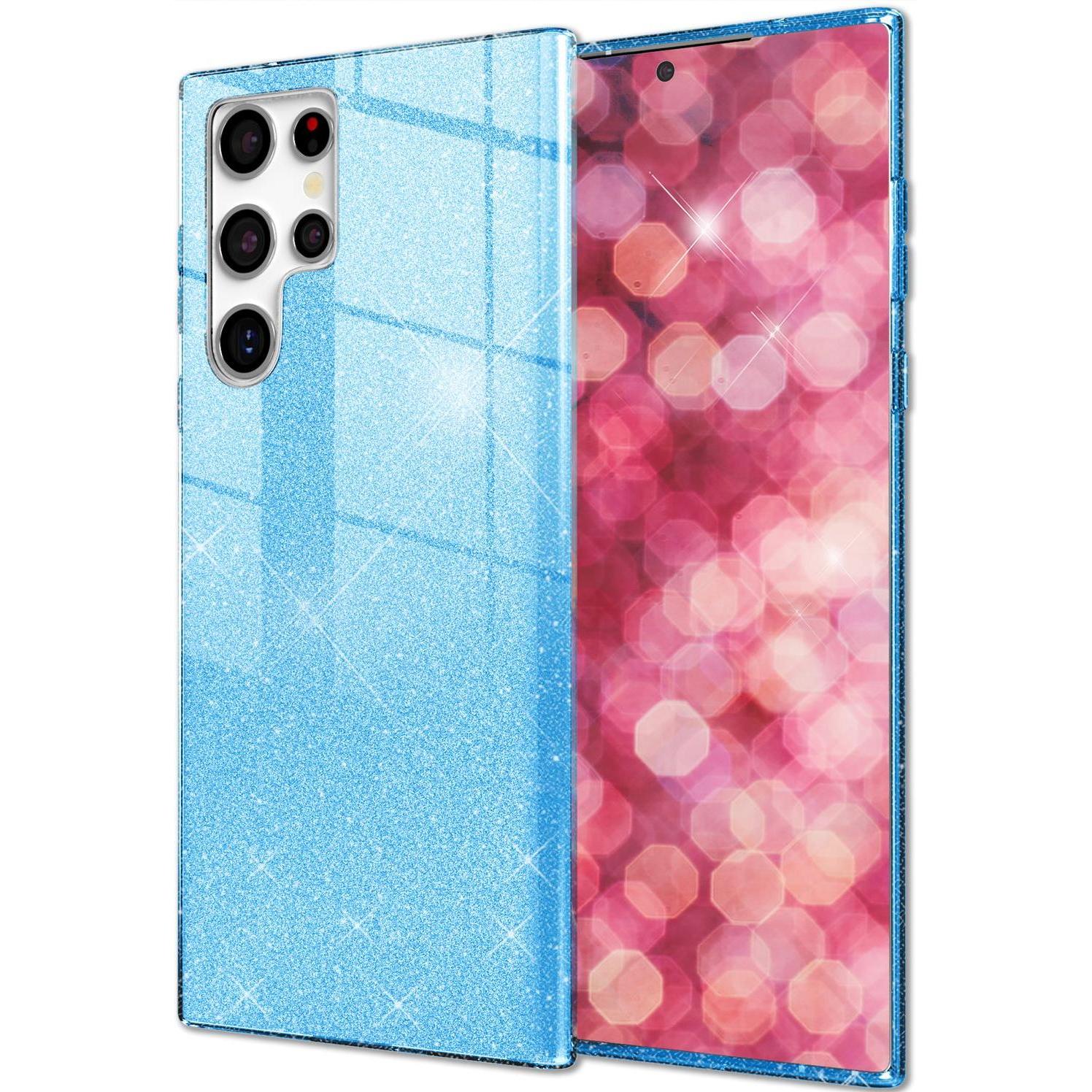Nalia Glitzer Hybrid Hülle (Samsung Galaxy S24 Ultra), Smartphone Hülle, Blau