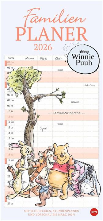 Winnie Puuh Familienplaner 2026 (21 x 45 cm, Couverture rigide, Allemand)