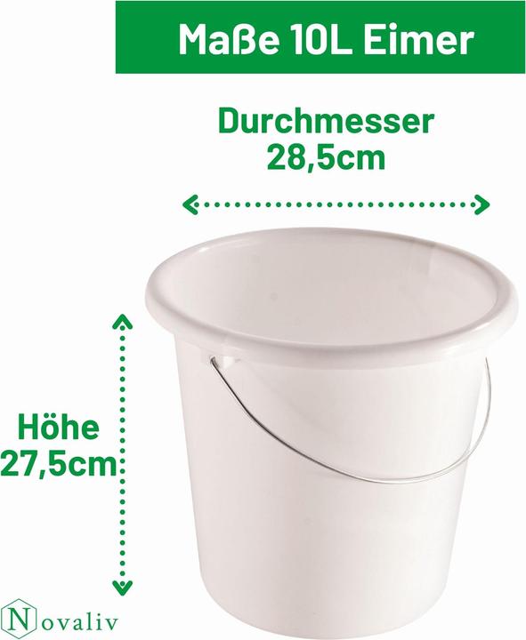 Actual product image Novaliv 2 Stück Eimer 10L Weiss mit Masseinteilung - Putzeimer 10 Liter? 28,5 cm Praktischer Allround (2 pcs.)