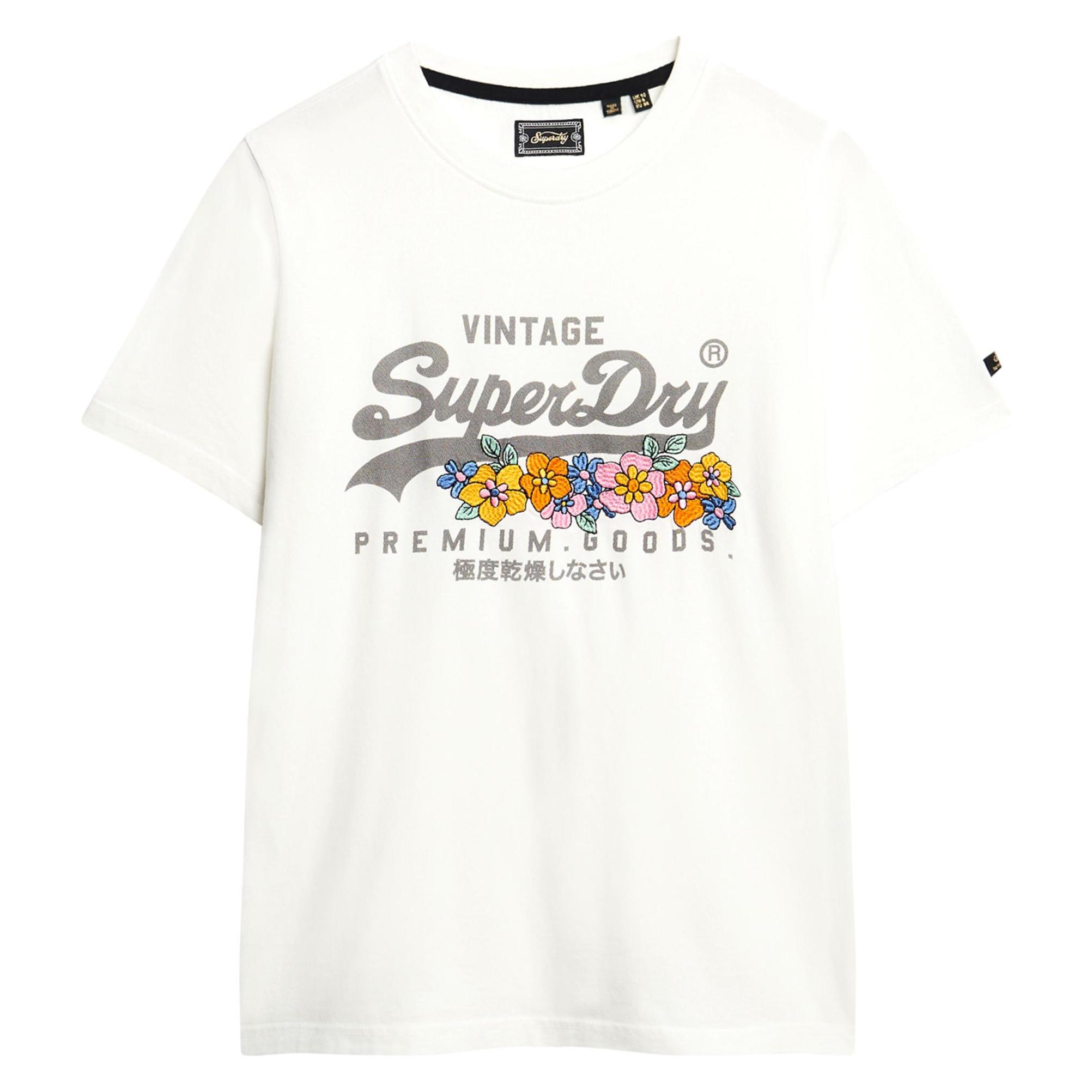 Superdry, Damen, Shirts, Vintage Logo Premium Goods T-Shirt Mit Blumendesign, Weiss, (10XL)