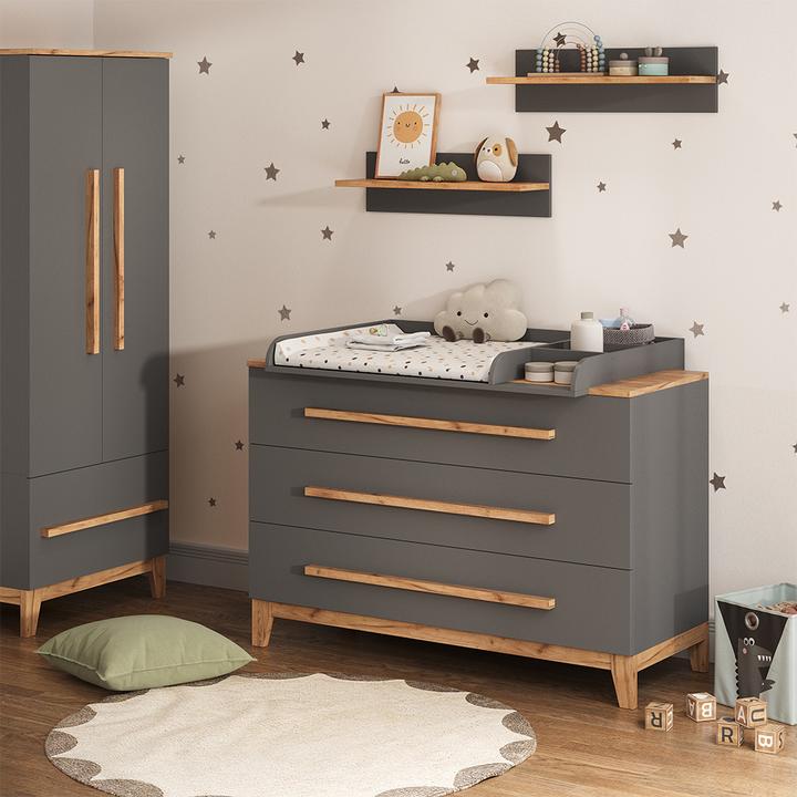 Produktbild VitaliSpa Wickelkommode Malia, Grau/Artisan/Artisan, 133.2 x 98 cm mit 3 Schubladen