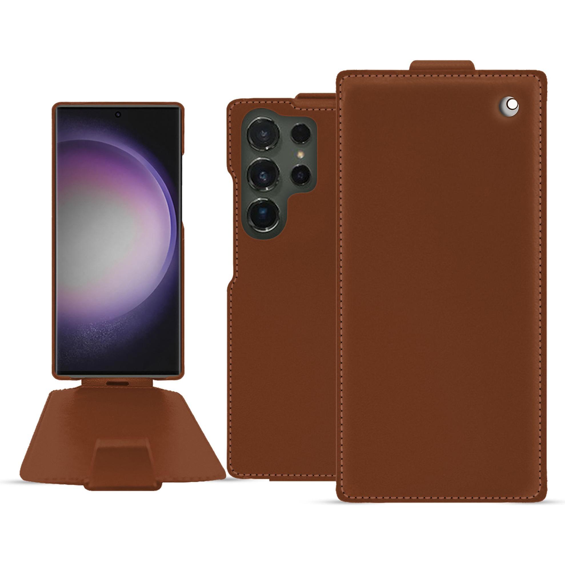 Noreve Lederschutzhülle vertikal (Samsung Galaxy S24 Ultra), Smartphone Hülle, Braun
