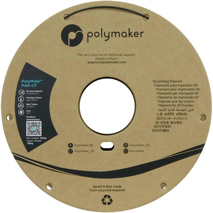Actual product image Polymaker PolyMide PA6-CF V2 - Black - 1.75mm - 500g (PA-CF, 1.75 mm, 500 g, Black)