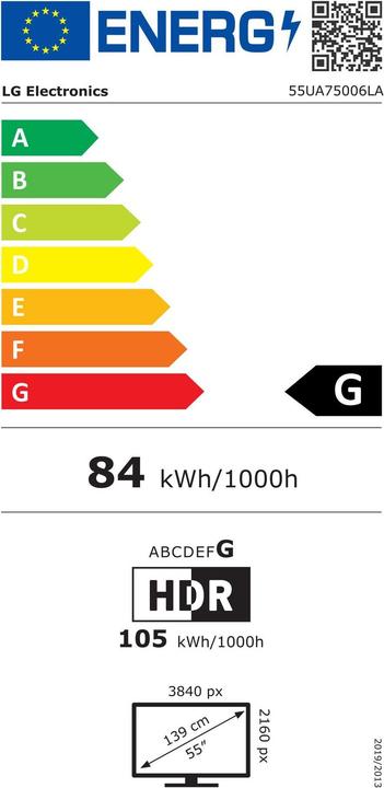 Etichetta energetica LG 55UA75006LA (55", UA75, LED, 4K, 2025)