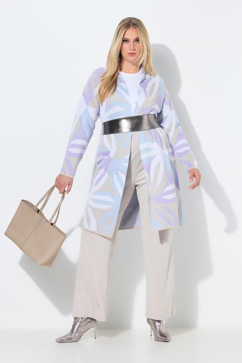 Produktbild Ulla Popken Long-Strickjacke, grafisches Muster, Stehkragen, Langarm (54)