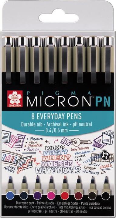 Produktbild Sakura Pigma Micron PN Everyday Pen 8er Set farbig (Multicolor, 8 x)