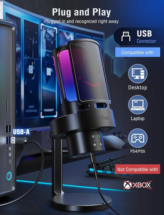 Immagine prodotto Fifine A8PLUS USB Microphone for Recording and Streaming on PC and Mac, with 3 RGB Modes