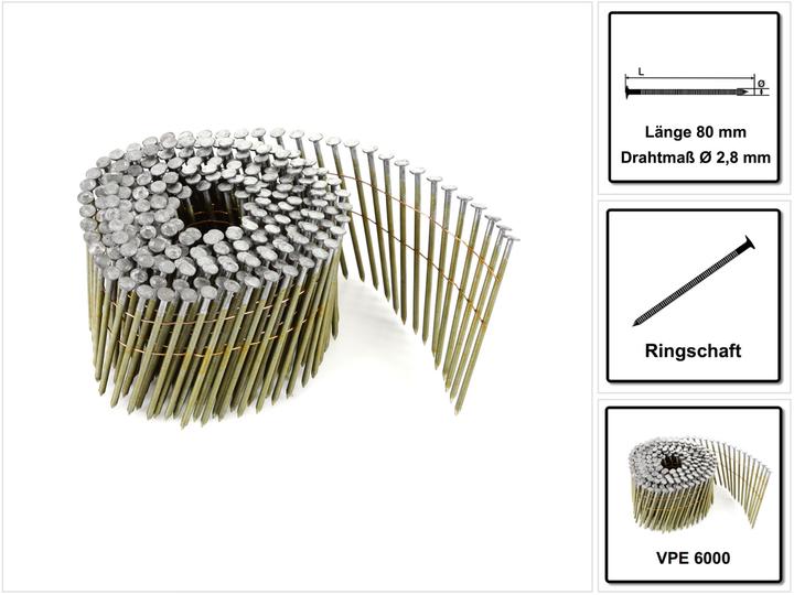 Bostitch Coil nails ring shank blank 2.80 x 80mm 6000 pcs (F280R80Q) (6000 Piece, 80 mm)