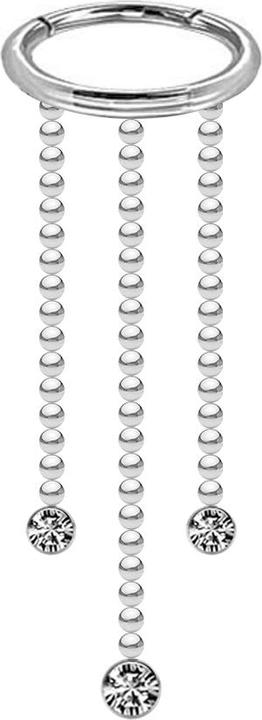 Actual product image Star Piercing Micro segment ring hinged silver pendant three ball chains cylinder crystal silver (Surgical steel 316L, without brass)