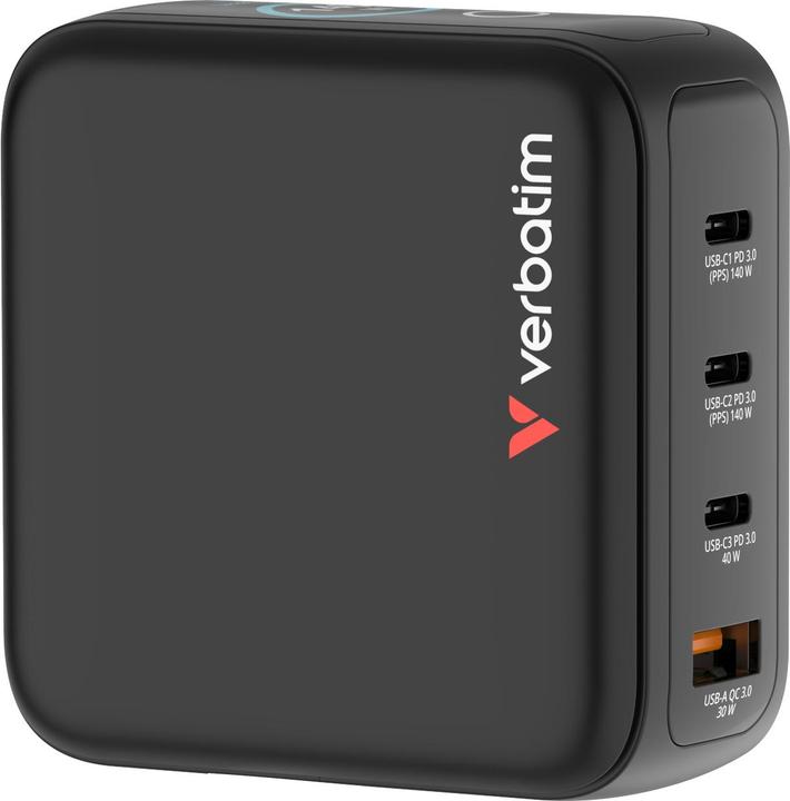 Actual product image Verbatim Mini GaN Charger 4 Port 140W w Display (EU/UK/US) (140 W, 4 ports)