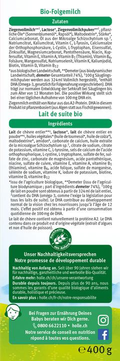 Nährwerte und Zutaten Holle Bio-Folgemilch 2 (460 g, ab 6 Monaten)