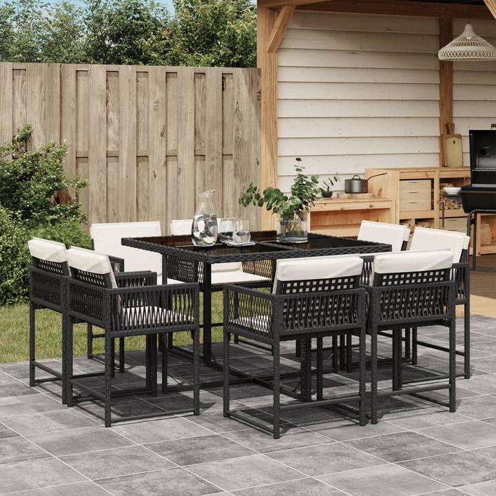 Produktbild vidaXL Gartenmöbel Essgruppe Gartengarnitur Sitzgruppe 9tlg. Schwarz Poly Rattan