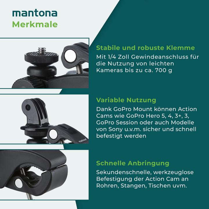 Actual product image mantona Clamp mounting XL (Hero 3, Hero 3+, Hero 4, Hero 2, hero 5, Hero 6, Hero 7)