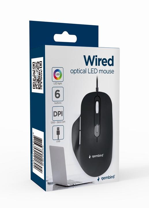 Actual product image Gembird MUS-6B-02 Optical LED mouse USB black (Cable)