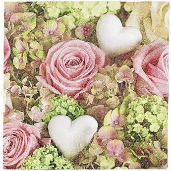 Esultar, Servietten, Herzen in Rosen (20 x, 33 x 33 cm)