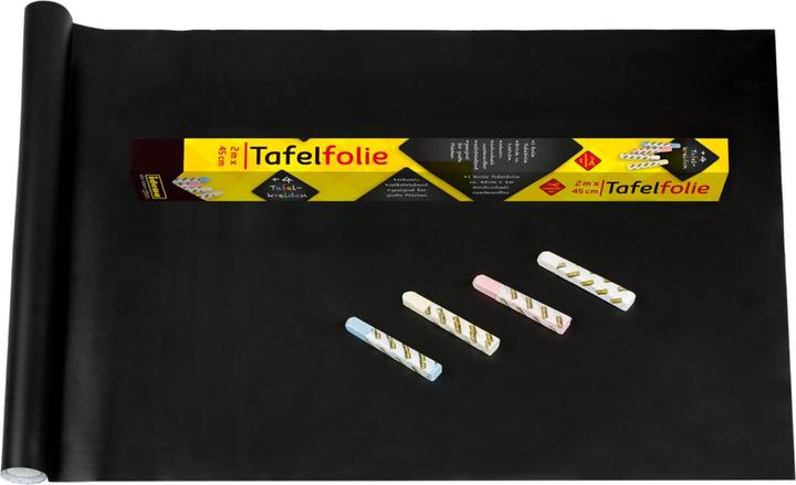 Produktbild Idena Tafelfolie schwarz 45x200cm,+4 Kreiden sort.