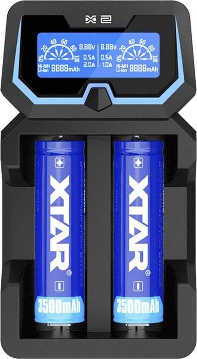 Productafbeelding Xtar X2 Lader (14500, 14650, 16340, 17500, 17670, 18350, 18500, 18650, 18700, 20700, 21700, 22650, 25500, 26650, AA, AAA, R14)