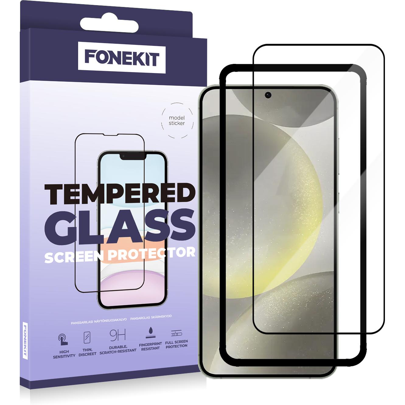 FoneKit Full Cover -panssarilasi, Samsung Galaxy S24, musta (1 Stück, Samsung Galaxy S24), Smartphone Schutzfolie, Schwa...