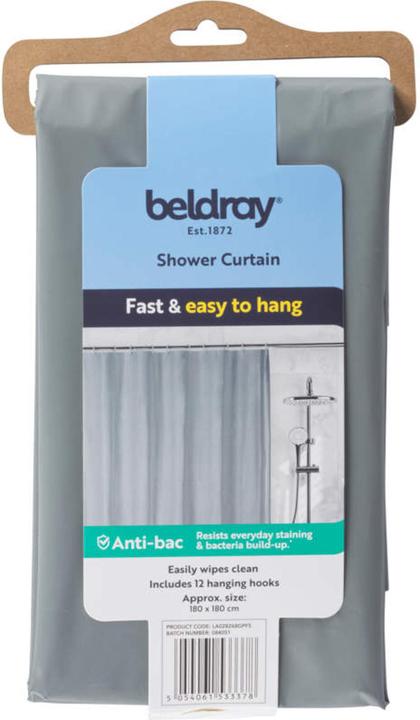 Produktbild Beldray LA028268LGRYUFFEU7 Antibac Shower Curtain Gray (180 x 180 cm)