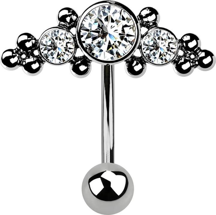 Produktbild Star Piercing Micro Threadless Banane silber mit Kugel und Aufsatz mittig mit Kugeln und drei Kristallen silber (ohne Messing, Titan G23)