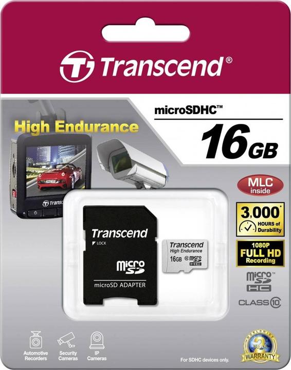 Productafbeelding Transcend Hoog uithoudingsvermogen (16 GB, microSDHC, U1, UHS-I)