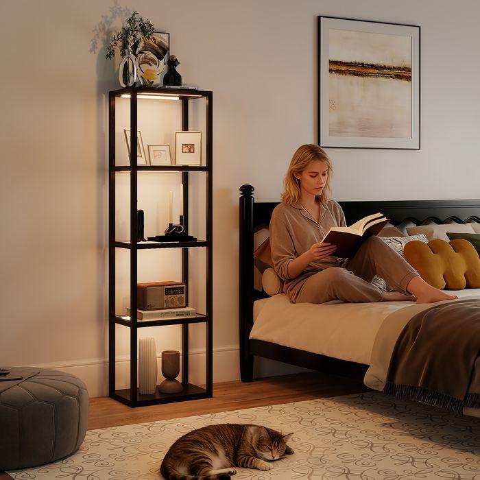 Actual product image Swisshandel24 RGB Stehlampe mit Glasregalen, 4-Ebenen-LED, Fernbedienung, Musiksynchronisation, Schwarz