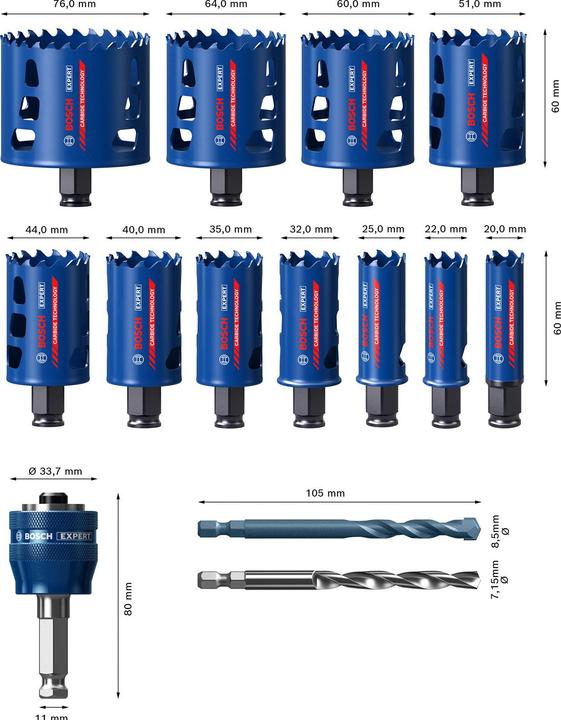 Actual product image Bosch Professional Zubehör EXPERT Tough Material hole saw set, 20/22/25/32/35/40/44/51/60/64/76 mm, 14 pcs. (76 millimetres)