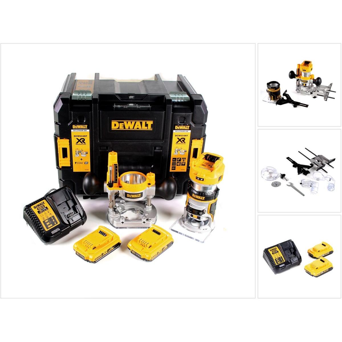 DeWalt, Fräse, DCW 604 D2 Akku Kombifräse 18V 55mm in + 2x Akkus 2,0 Ah + 1x Schnellladegerät in TSTAK