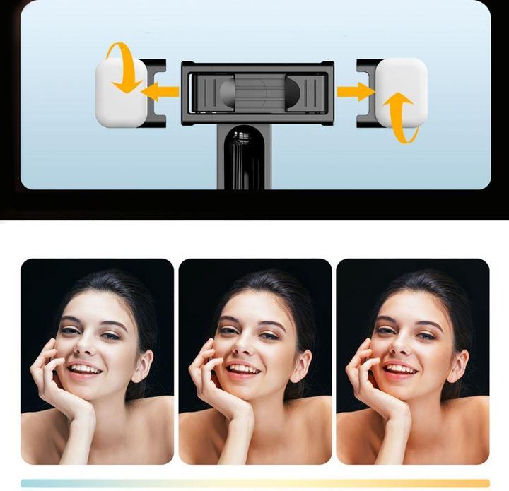 Actual product image Hurtel Selfie stick WC13YDS telescopic tripod 1.3m with double lamp and phone holder - black