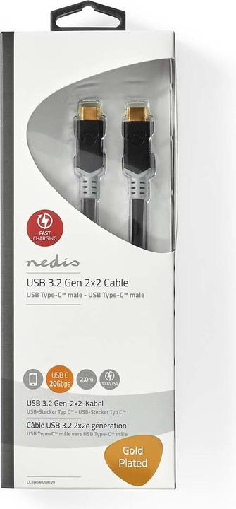 Productafbeelding Nedis USB-C kabel, 20Gbps, 100W PD, 2m (2 m, USB 4.0, 100 W)