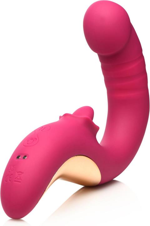 Actual product image Lickgasm XR Brands - Tease & Please Licking & Thrusting Vibrator - Pink