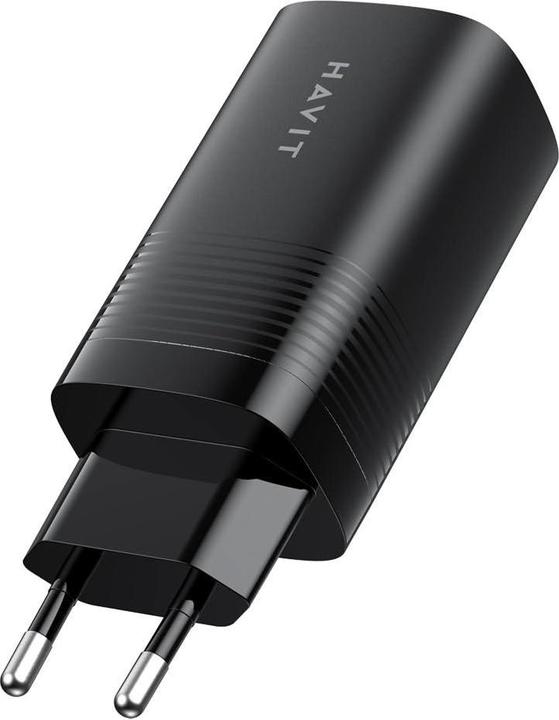 Actual product image Havit UC20 - GaN 65 W Reiseladegerät mit drei Anschlüssen schwarz (65 W, 3 ports)