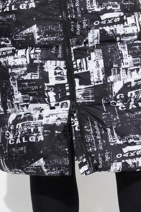 Actual product image Angel of Style Oversized Quilted Hooded Newspaper Print Coat (52)
