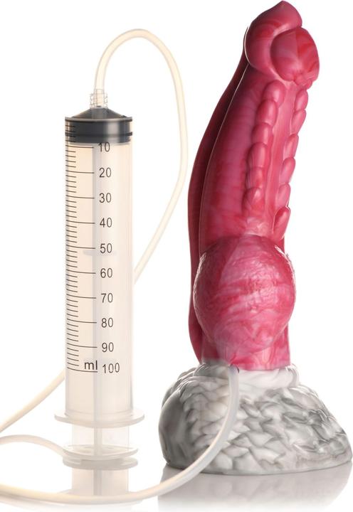 Actual product image Creature Cocks XR Brands - Resurrector Phoenix Squirting Silicone Dildo - Red/White