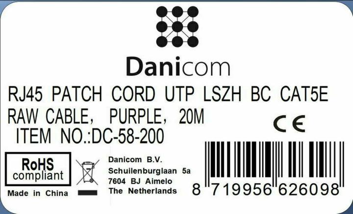 Produktbild Dsit CAT5e Netzwerkkabel, U/UTP, 20 meter, Viollett, 100% Kupfer (U/UTP, CAT5e, 20 m)