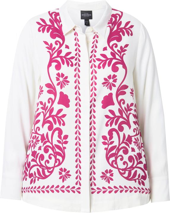 Immagine prodotto Ulla Popken Blusa in raso con design floreale, collo da camicia e maniche lunghe (54)